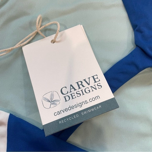 NWT Carve Designs Blue Teal Sanitas Color block Swimsuit Bikini Top Size L - Picture 5 of 11